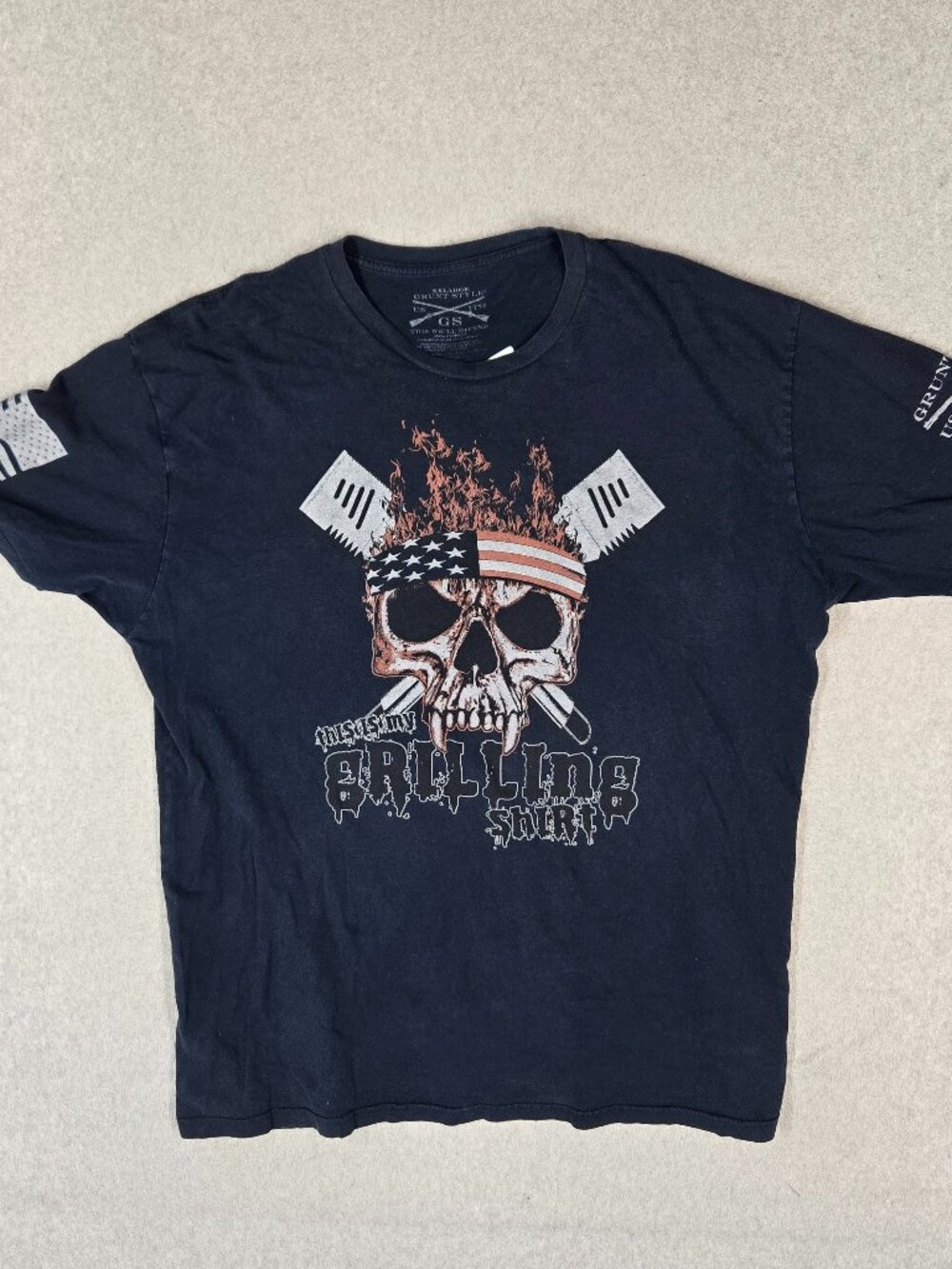 Grunt Style Men Shirt 2XL Navy This Is My Grilling Shirt Skull USA Flag Logo